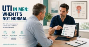male urinary tract infection, recurrent UTI in men, causes of UTI in men, UTI symptoms in men