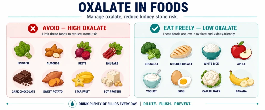 The Kidney Stone Diet: My Clinical Protocol for Prevention 5 High-oxalate foods to avoid versus low-oxalate foods for kidney stone diet