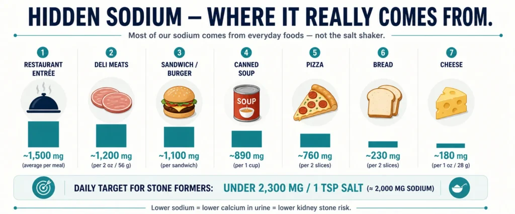 The Kidney Stone Diet: My Clinical Protocol for Prevention 6 Hidden sodium sources in everyday food that increase kidney stone risk