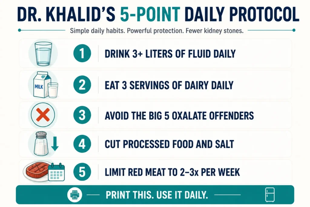 The Kidney Stone Diet: My Clinical Protocol for Prevention 8 Dr. Khalid's five-point daily kidney stone prevention protocol