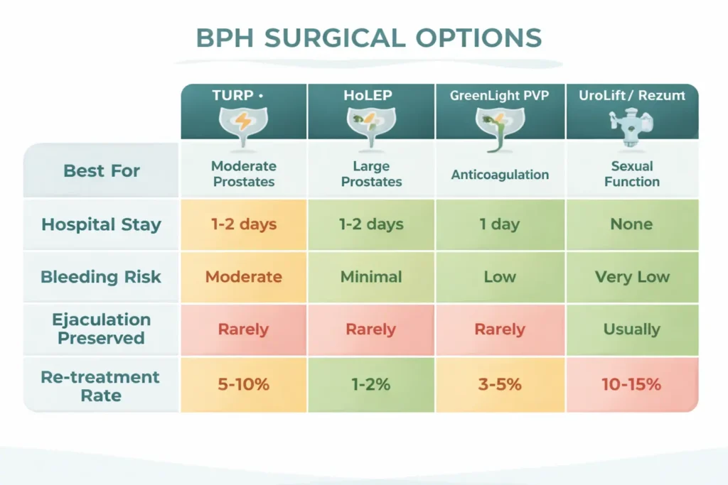 Comparison of surgical options