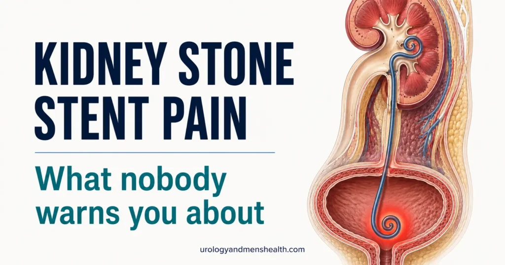 Anatomical diagram of a double-J ureteric stent in place after kidney stone surgery