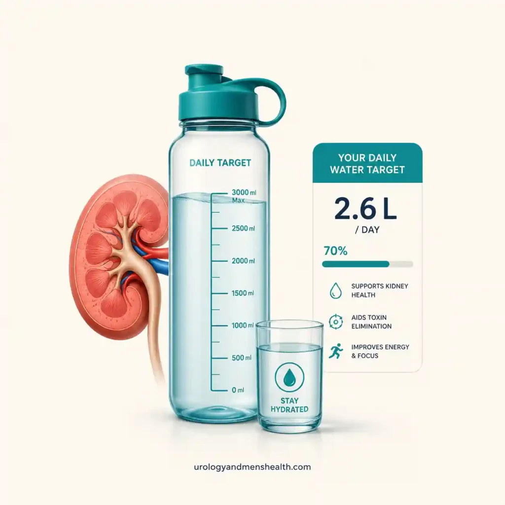 Daily fluid target for kidney stone prevention